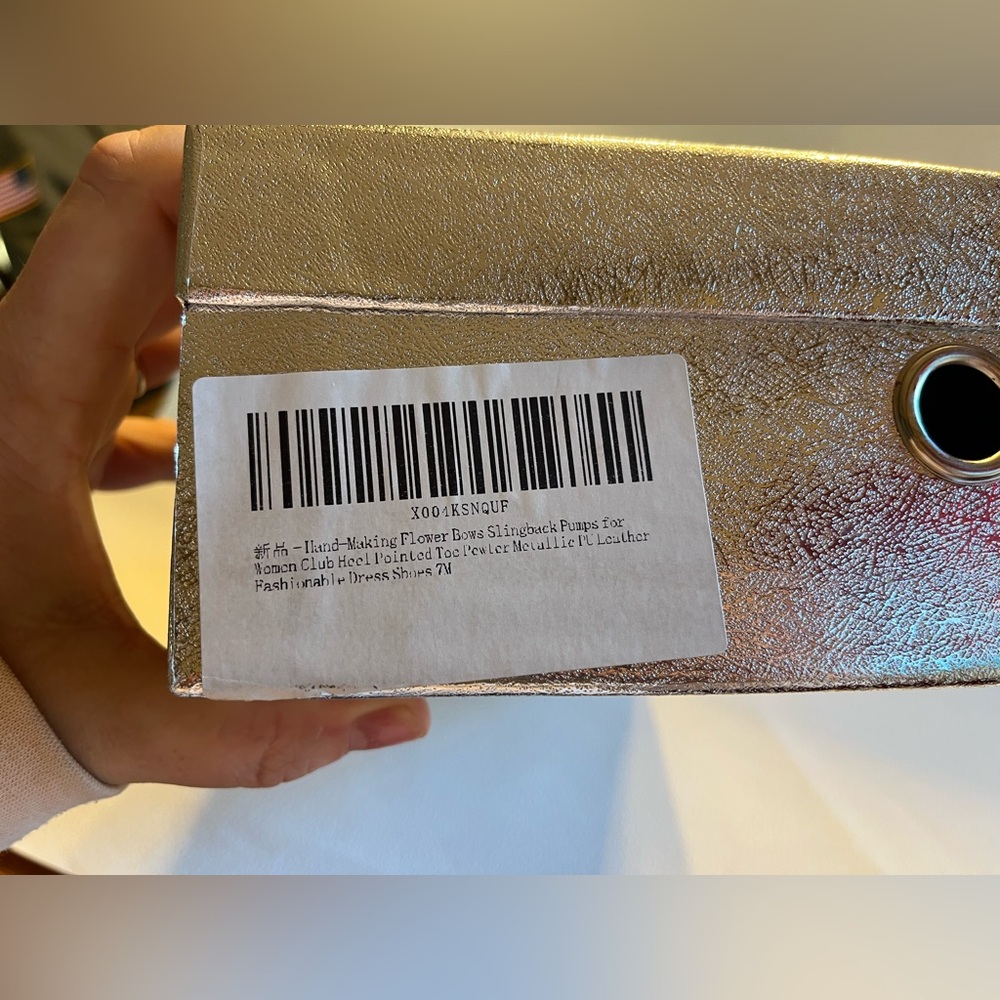 NIB Clmhoe Metallic Slingback Heels Pointed Toe Bow Kitten Heel size 7 - Picture 6 of 7